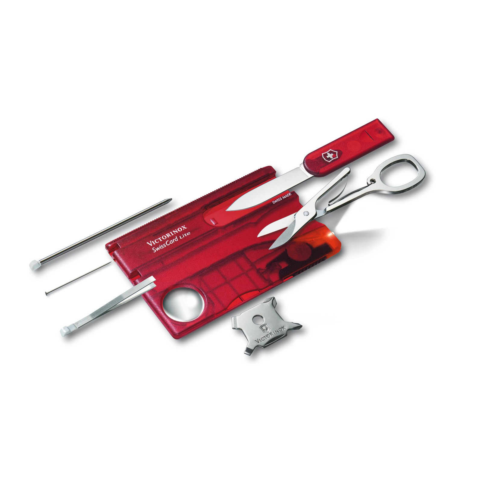 Victorinox SWISS CARD Lite Utazó készlet - Átlátszó Piros (0.7300.T)
