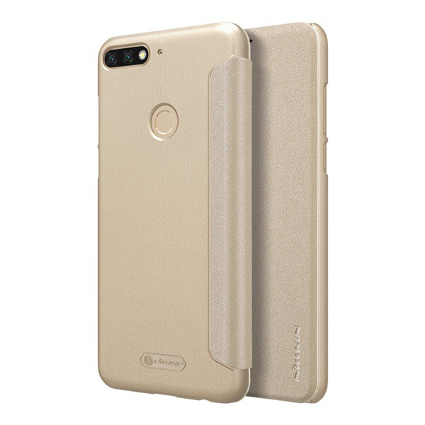 NILLKIN SPARKLE műanyag telefonvédő (mikroszálas bőr hatású FLIP, oldalra nyíló) ARANY [Huawei Y7 Prime 2018 (Y7 2018)]