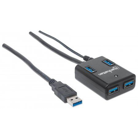 Manhattan USB 3.0 aktív Hub 4 portos fekete (162302)