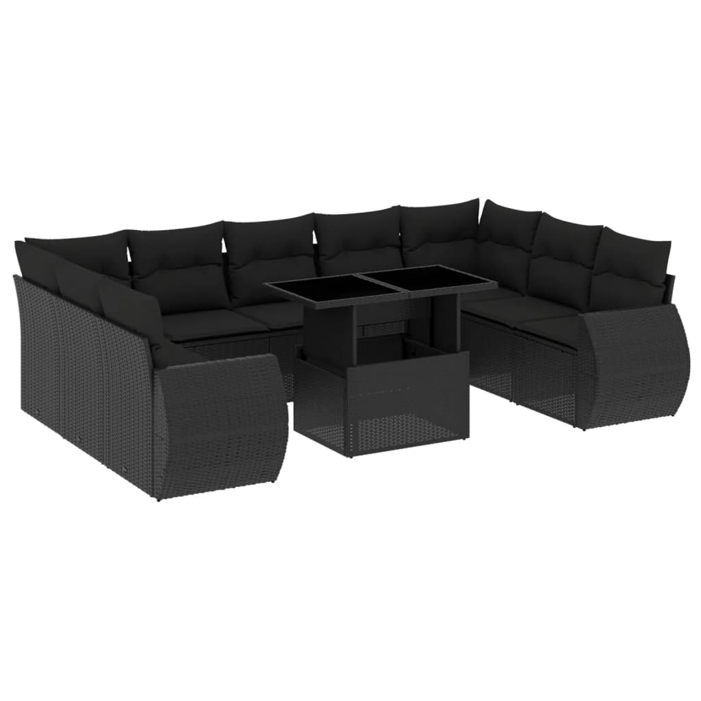 10 részes fekete polyrattan kerti ülőgarnitúra párnákkal (3268735)