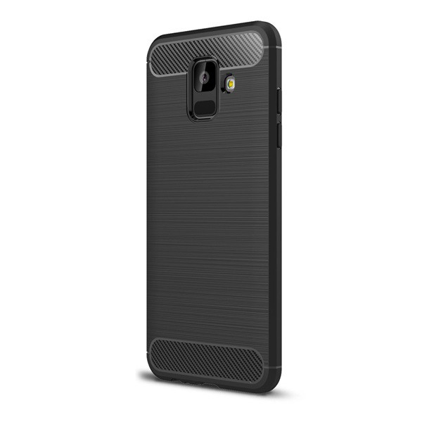 Szilikon telefonvédő (közepesen ütésálló, légpárnás sarok, szálcsiszolt, karbon minta) FEKETE [Samsung Galaxy A6 (2018) SM-A600F] (5996457771660)