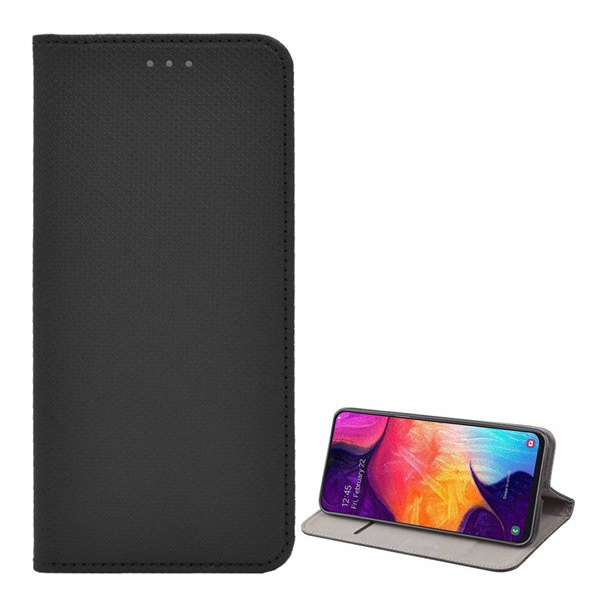 Стоящ калъф, кожен ефект (обръщане, странично отваряне, функция за настолен държач, шарка на ромб) Черен Realme C11