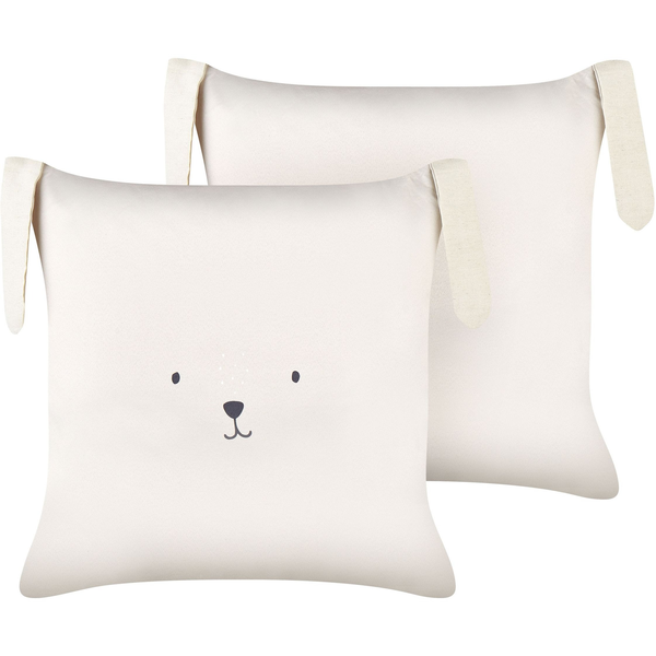 Lote De 2 Cojines Decorativos Fabricados En Algodón Beige Claro Con Motivo De Conejo 45 X 45 Cm Coney