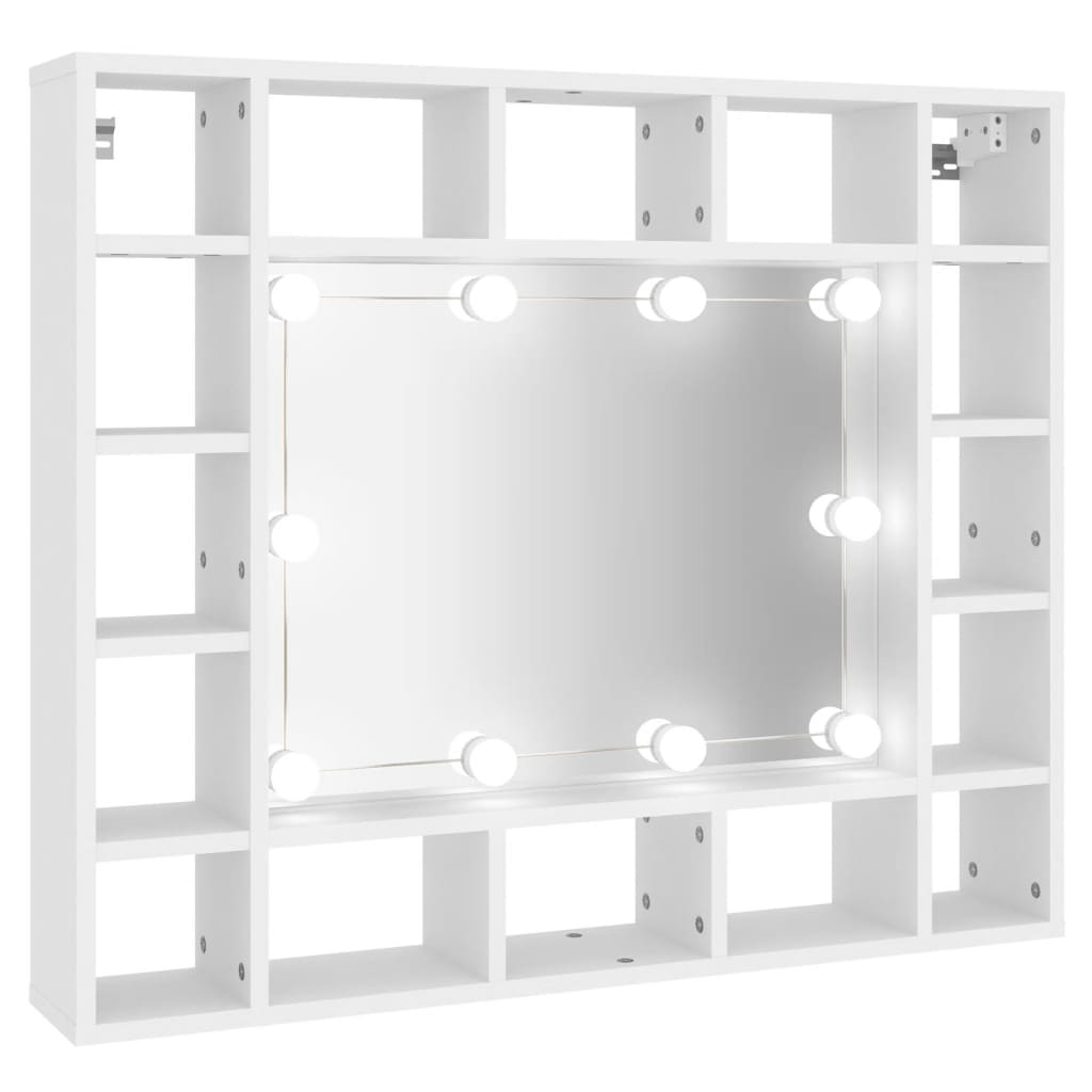 fehér tükrös szekrény LED-ekkel 91 x 15 x 76,5 cm (808864)