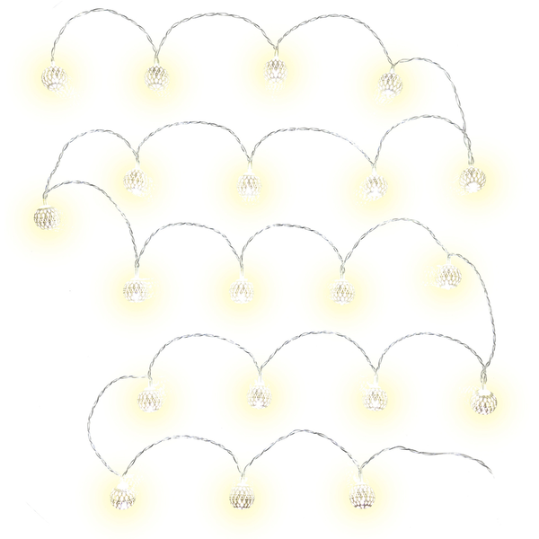 Retlux RXL 272 Beltéri LED Ezüst színű fém dekorgömbös fényfüzér 3 m - Hideg fehér