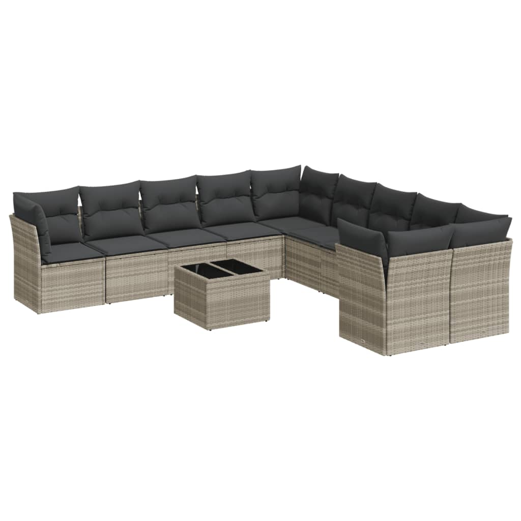 11 részes világosszürke polyrattan kerti ülőgarnitúra párnákkal (3250091)