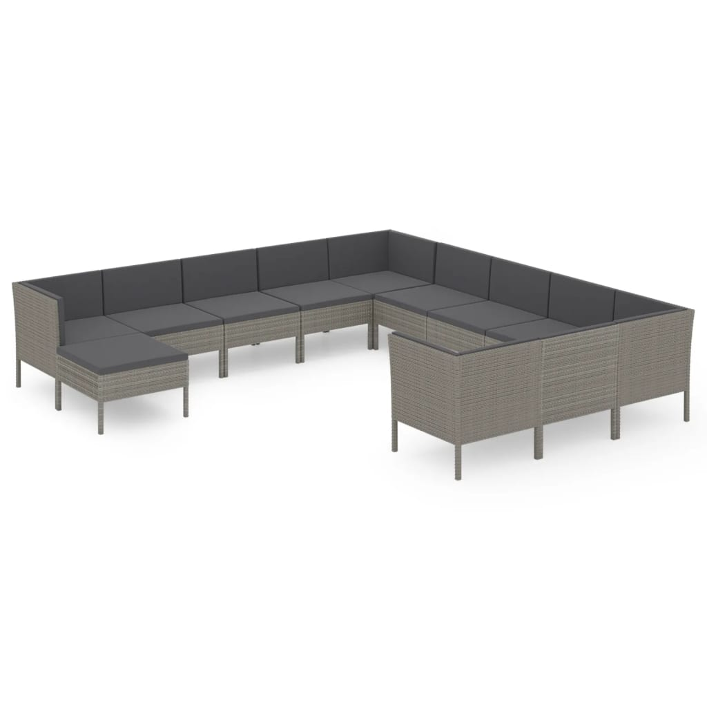 12 részes szürke polyrattan kerti ülőgarnitúra párnákkal (3094526)