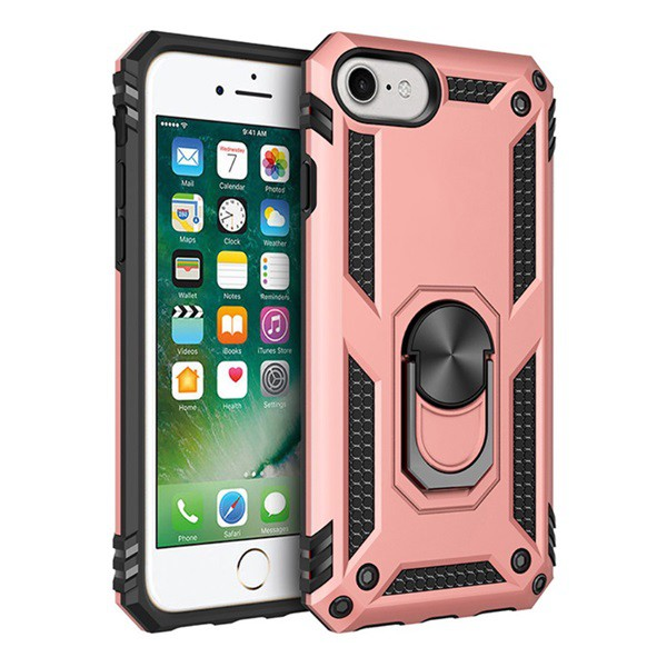 Defender műanyag telefonvédő (közepesen ütésálló, szilikon belső, telefontartó gyűrű, beépített fémlemez) ROZÉARANY [Apple iPhone SE 3 (2022)] (5996457973200)
