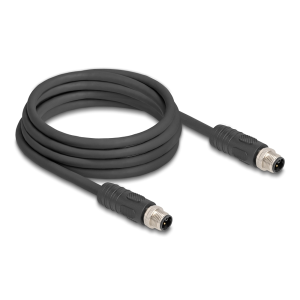 DELOCK M12 Kabel L-kodiert 4 Pin St zu St PUR 3m schwarz