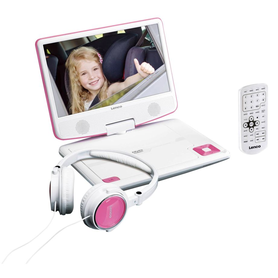 Lenco DVP-910 9" Hordozható DVD lejátszó - Rózsaszín / Fehér (DVP910PINK)