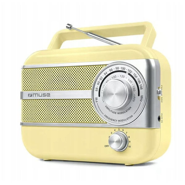 Radio Analógico Radio Portátil Muse M-056 Sc Amarillo Vintage  | Am Y Fm, A Ac: 230v ~ 50hz / Dc: 4 X 1.5v R14/um2 Pilas No Incluidas, Amarillo