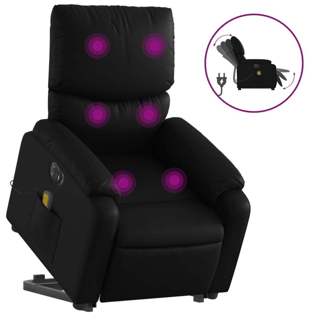 elektromos fekete műbőr felállást segítő dönthető masszázsfotel (3204907)