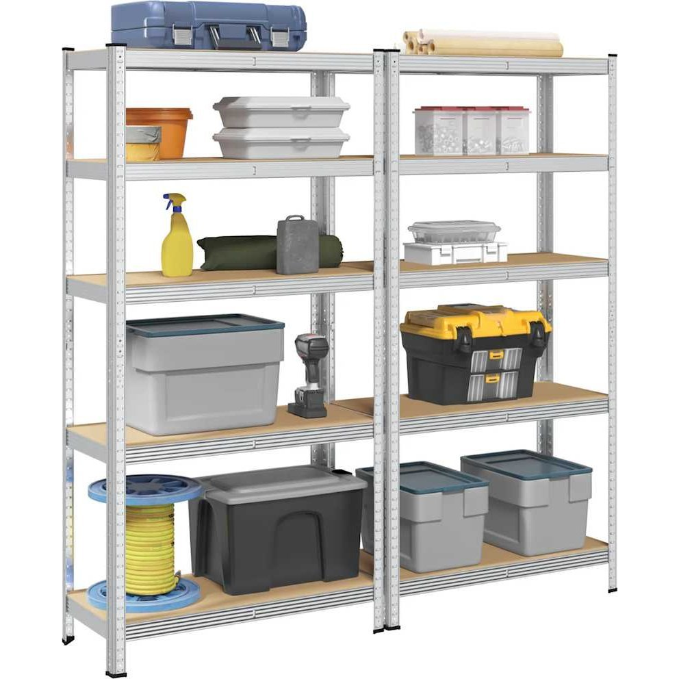 5 rétegű tárolópolcok 2 db ezüst acél és mérnöki fa (4016948)