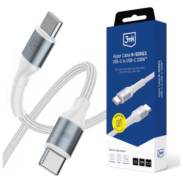 3MK USB 2.0 Type C Összekötő Fehér 1m 5903108680387