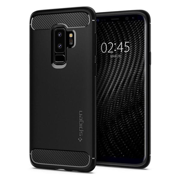 Samsung Galaxy Note 10 / 10 5G SM-N970 / N971, TPU szilikon tok, Spigen Rugged Armor, karbon minta, fekete