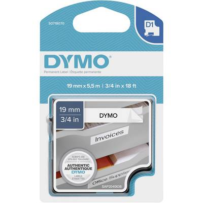 Feliratozó szalag DYMO D1 S0718070 Poliészter Szalagszín: Fehér Szövegszín:Fekete 19 mm 5.5 m (S0718070)