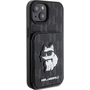 Karl Lagerfeld KLHCP15SSAKCNSCK iPhone 15 6.1" Fekete Keménytok Saffiano Kártyatartóval és Támasztóval Monogram Choupette