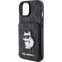 Karl Lagerfeld KLHCP15SSAKCNSCK iPhone 15 6.1" Fekete Keménytok Saffiano Kártyatartóval és Támasztóval Monogram Choupette