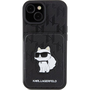 Karl Lagerfeld KLHCP15SSAKCNSCK iPhone 15 6.1" Fekete Keménytok Saffiano Kártyatartóval és Támasztóval Monogram Choupette