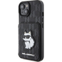 Karl Lagerfeld KLHCP15SSAKCNSCK iPhone 15 6.1" Fekete Keménytok Saffiano Kártyatartóval és Támasztóval Monogram Choupette