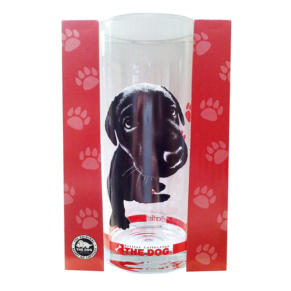 PRC Fekete Labrador 300ml Üdítős Üveg pohár - Átlátszó / Mintás