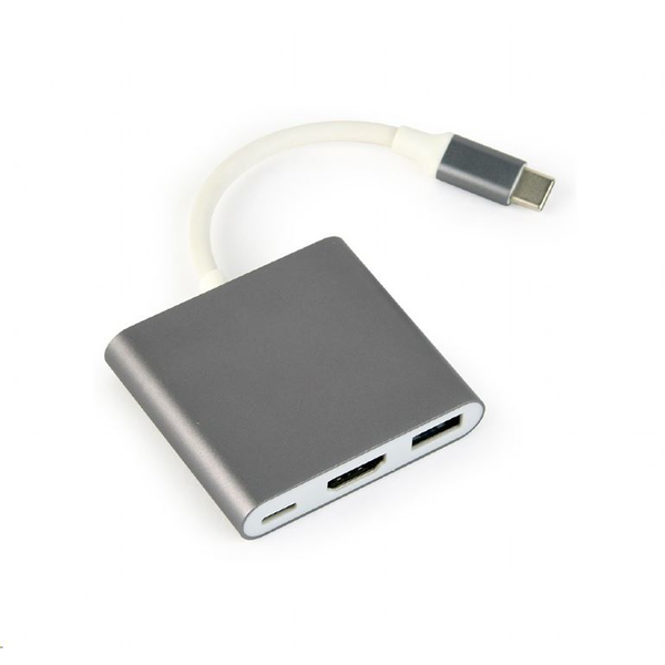 Gembird Cablexpert USB-C -> HDMI + USB-C + USB-A szürke (A-CM-HDMIF-02-SG)
