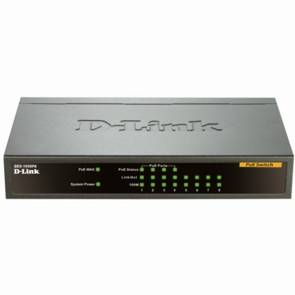 D-Link DES-1008PA sieťový prepínač Nespravované Fast Ethernet (10/100) Podpora napájania cez Ethernet (PoE) Čierna (DES-1008PA)