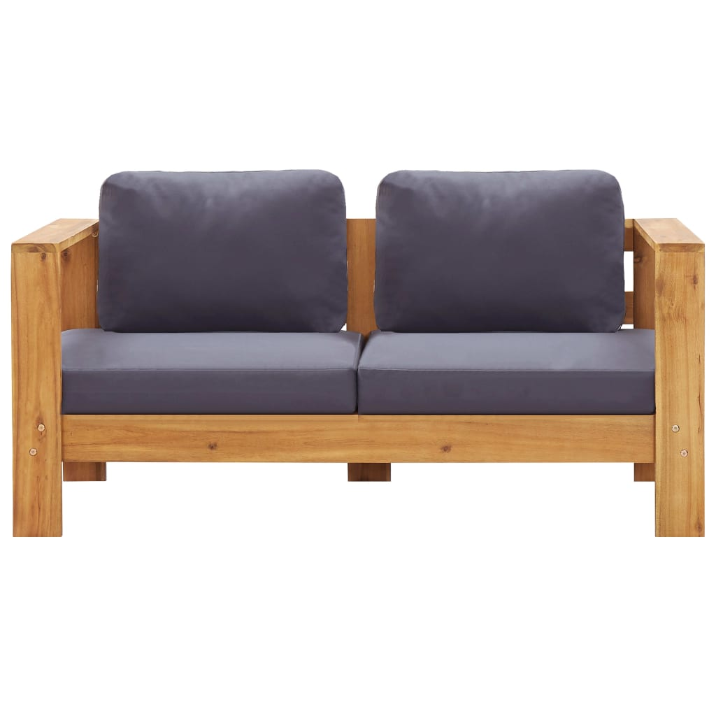szürke tömör akácfa kerti kanapépad párnákkal 140 cm (47276)