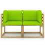 2 db zöld impregnált fenyőfa kerti sarokkanapé párnákkal