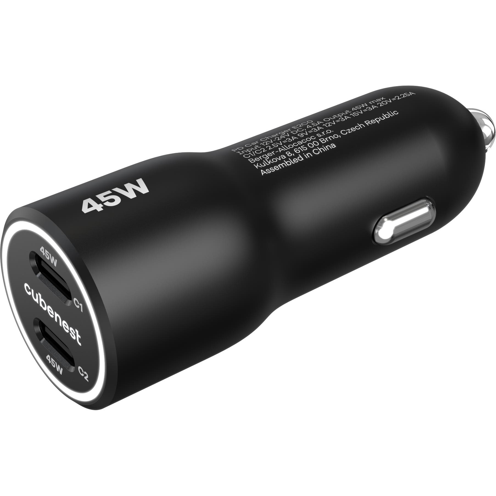 Cubenest E2CO Car Charger PD 45W, 2xUSB-C, fekete (6974699970781)