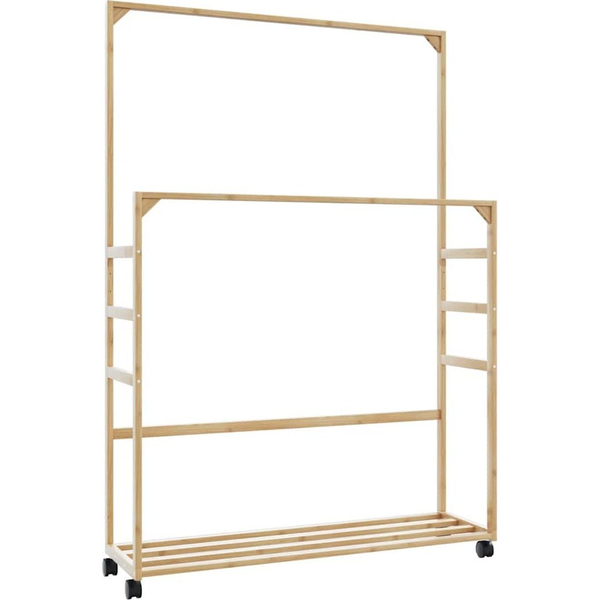 bambusz ruhaállvány polcokkal és kerekekkel 90x35x155 cm