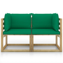 2 db zöld impregnált fenyőfa kerti sarokkanapé párnákkal