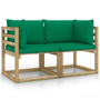 2 db zöld impregnált fenyőfa kerti sarokkanapé párnákkal