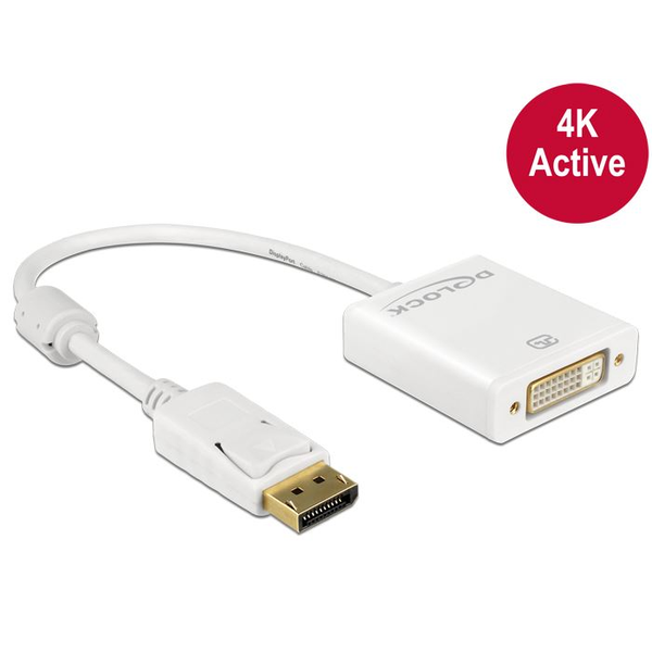 Адаптер активен Delock 62600, Displayport - DVI 1.2 4K, Бял