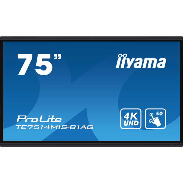 iiyama TE7514MIS-B1AG tartalomszolgáltató (signage) kijelző Interaktív síkképernyő 190,5 cm (75") LCD Wi-Fi 435 cd/m² 4K Ultra HD Fekete Érintőképernyő Beépített processzor Android 24/7