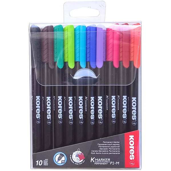 KORES K-MARKER tartós, vékony hegy, M - 10 szín a szettben
