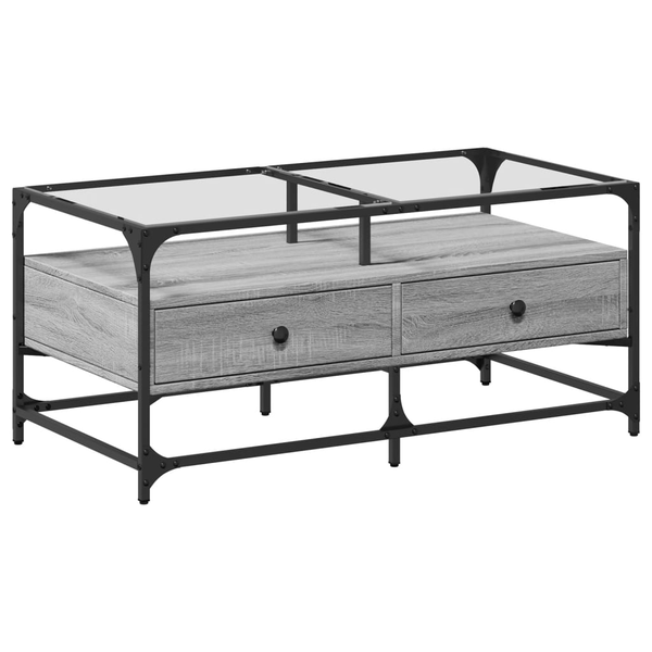 szürke sonoma acél dohányzóasztal üveglappal 98,5x50x45 cm