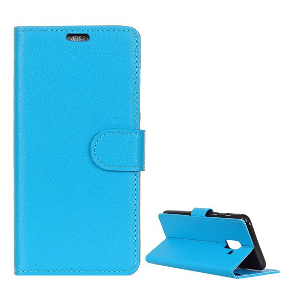 Tok álló, bőr hatású (FLIP, oldalra nyíló, asztali tartó funkció, prémium) VILÁGOSKÉK [Samsung Galaxy A6+ (2018) SM-A605F] (5996457769568)