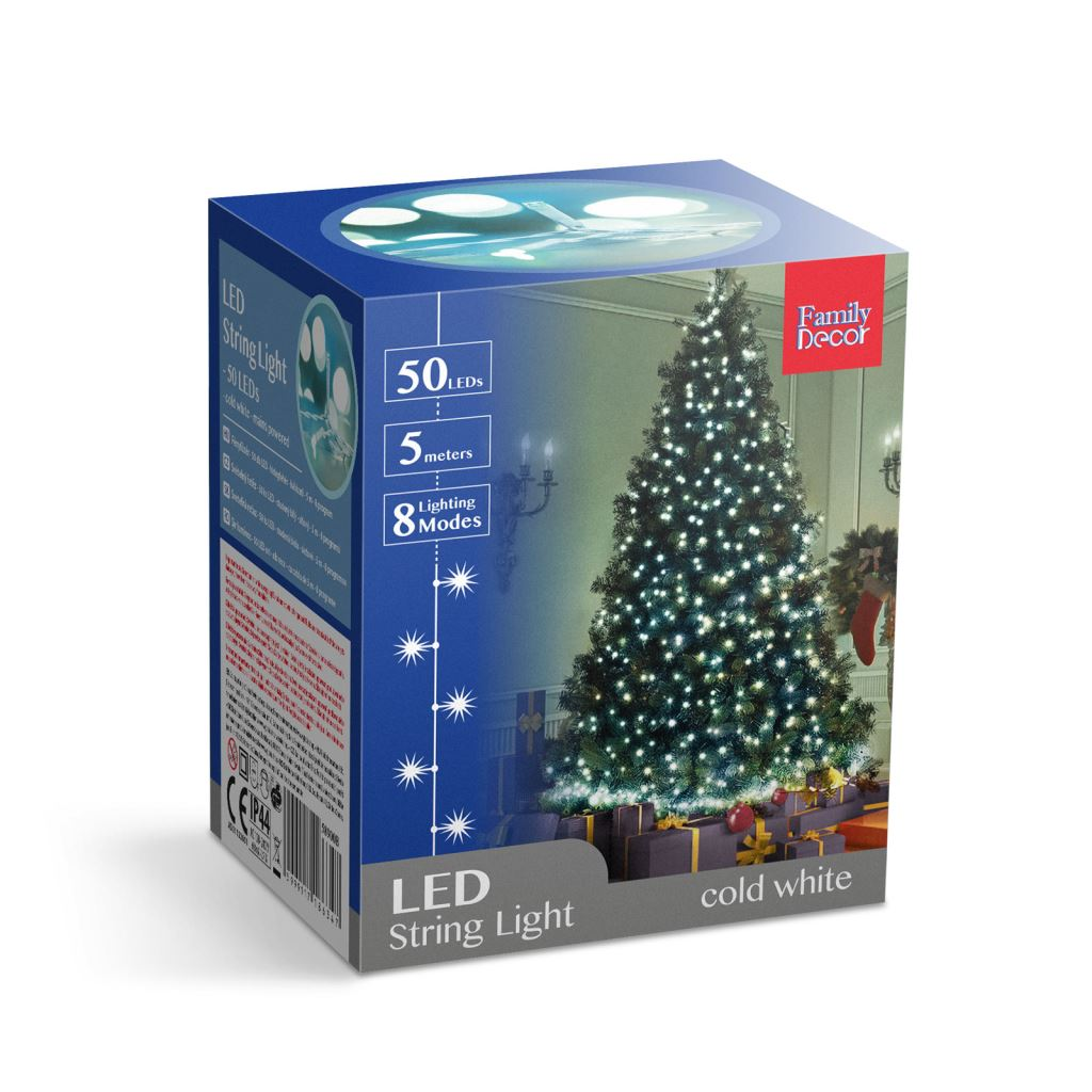Family fényfüzér 50db hidegfehér LED, hálózati működés 5m (58900B-WH) (58900B-WH)