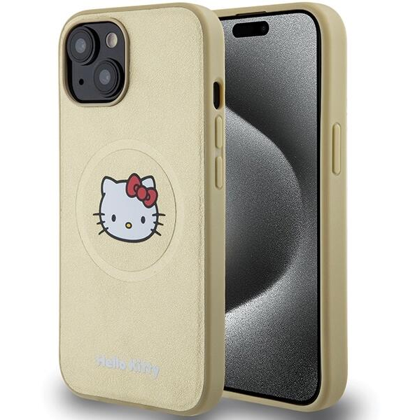 Hello Kitty MagSafe Kitty Head iPhone 14 Keménykeretes bőr telefon tok - Gold (HKHMP14SPGHCKD)