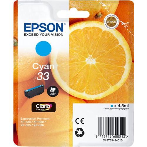 Epson Oranges C13T33424010 blækpatron 1 stk Original Blå