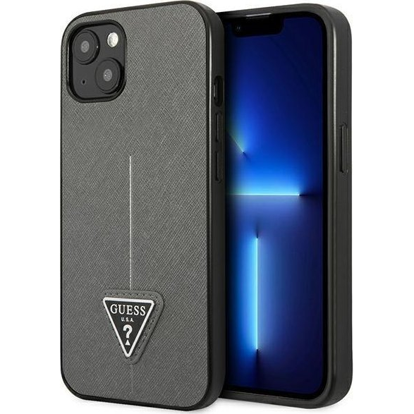 Guess SaffianoTriangle Apple iPhone 14 Plus hátlap tok, ezüst