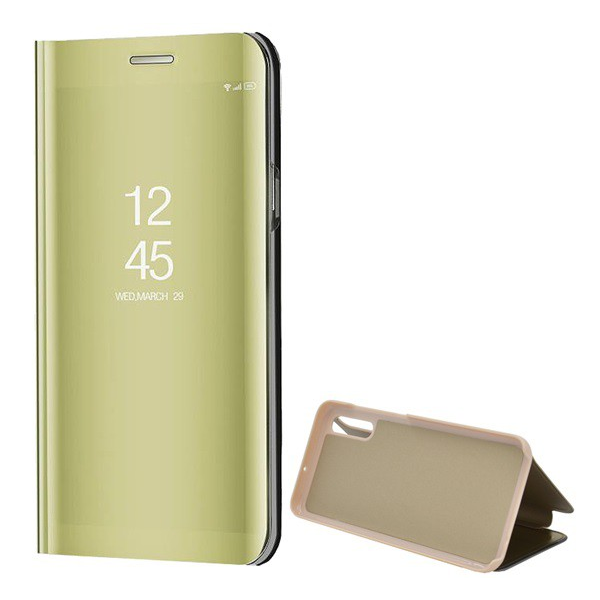 Tok álló (aktív FLIP, oldalra nyíló, asztali tartó funkció, tükrös felület, Mirror View Case) ARANY [Samsung Galaxy A70 (SM-A705F)]