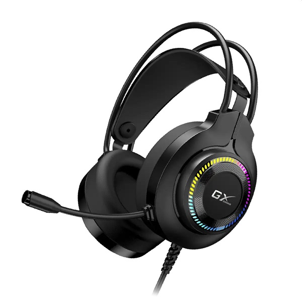Căști pentru jocuri Genius HS-GX580U cu cablu USB, negre, cu LED-uri RGB