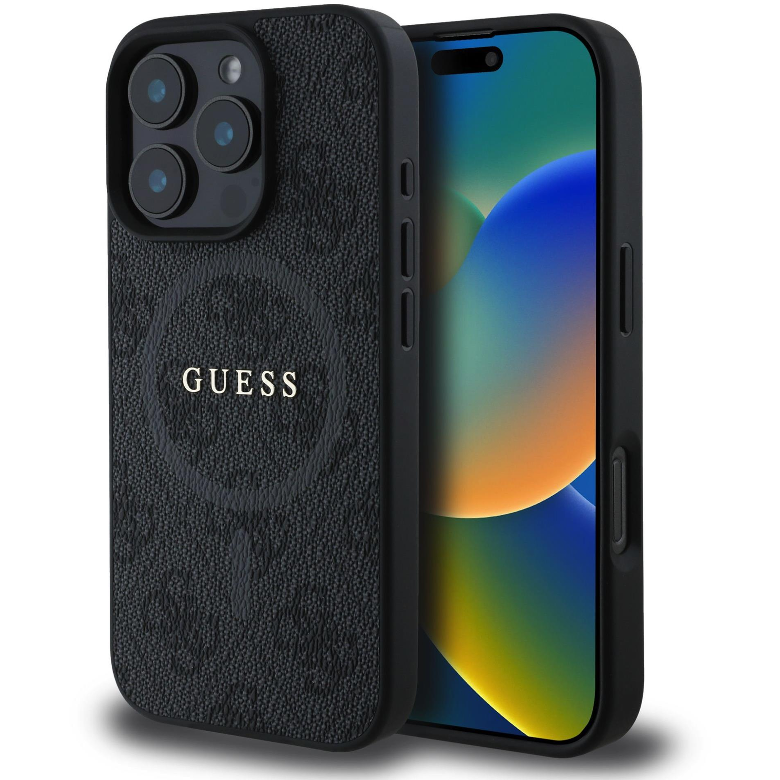 Guess PU Leather 4G Colored Ring MagSafe iPhone 16 Pro Black tok (GUHMP16LG4GFRK)