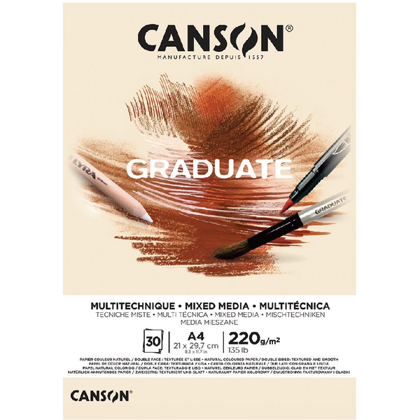 Canson Graduate Mixed Media 30 lapos A4 álló tájolású rajzpapírtömb - Natúr