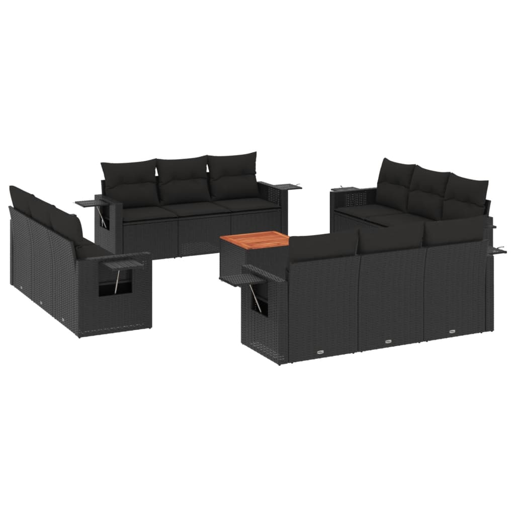 13 részes fekete polyrattan kerti ülőgarnitúra párnákkal (3224494)