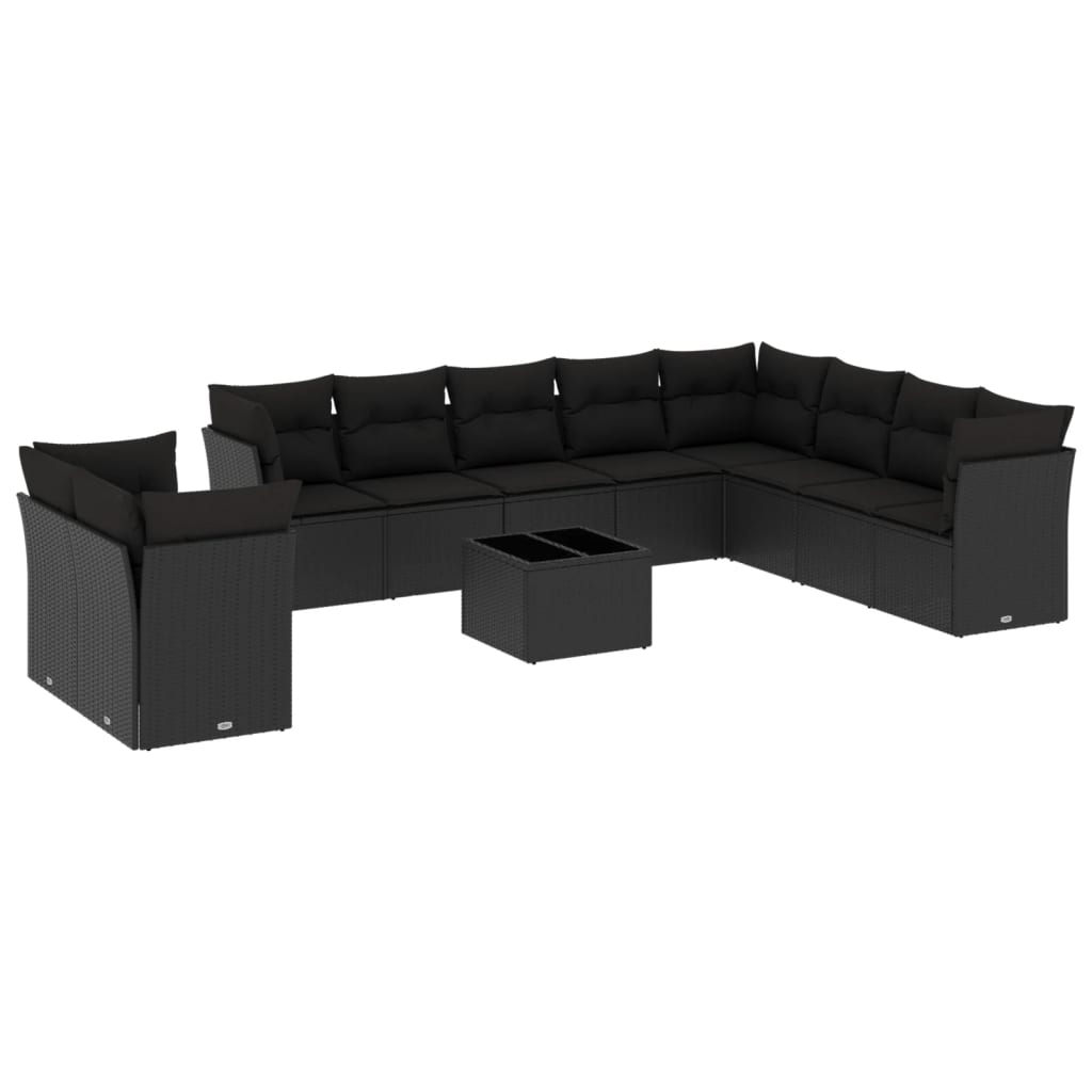 11 részes fekete polyrattan kerti ülőgarnitúra párnákkal (3217865)