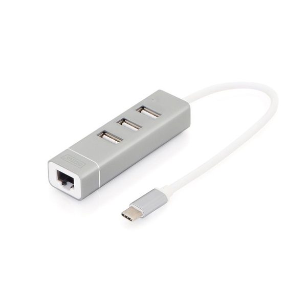 Digitus DA-70253 USB Type-C 3-Port Hub + Fast Ethernet LAN Adapter