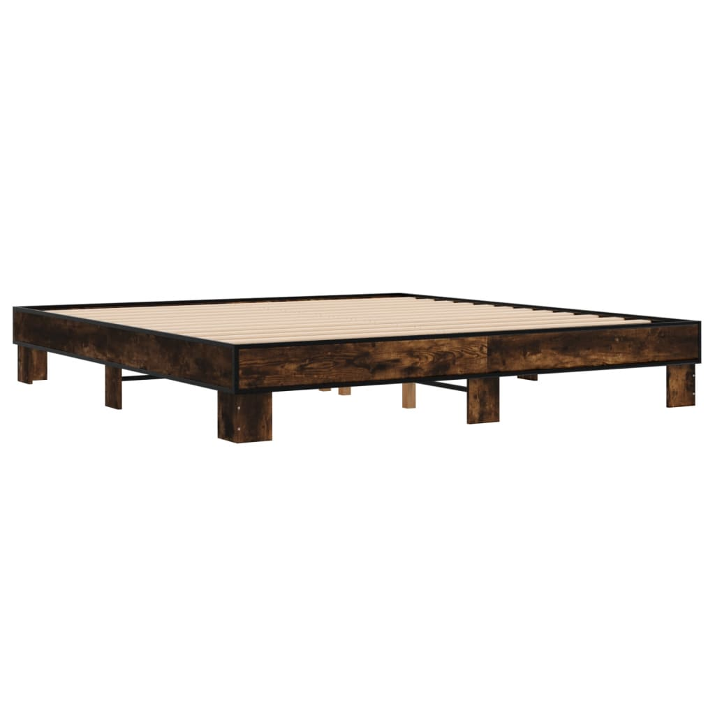 füstös tölgyszínű szerelt fa és fém ágykeret 160 x 200 cm (3280229)